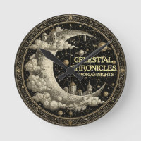 Vintage Crescent Moon with Clouds (NO NUMBERS)