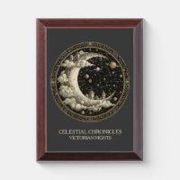 Vintage Crescent Moon with Clouds, Retro Victorian