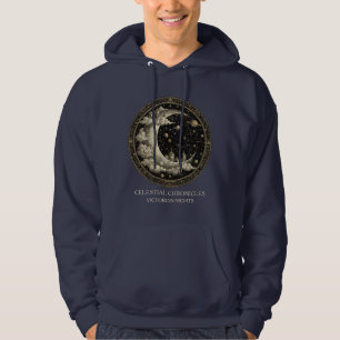Vintage Crescent Moon with Clouds, Retro Victorian Hoodie