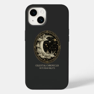 Vintage Crescent Moon with Clouds, Retro Victorian iPhone 14 Case