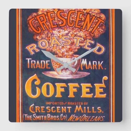 Vintage Crescent Roasted Coffee Ad Poster Square Wall Clock