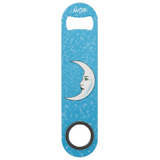 Vintage Crescent White Moon Face White Stars Bar Key