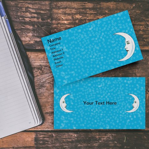 Vintage Crescent White Moon Face White Stars Business Card Template