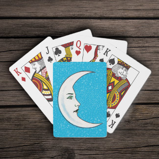 Vintage Crescent White Moon Face White Stars Poker Cards