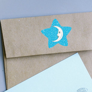 Vintage Crescent White Moon Face White Stars Star Sticker
