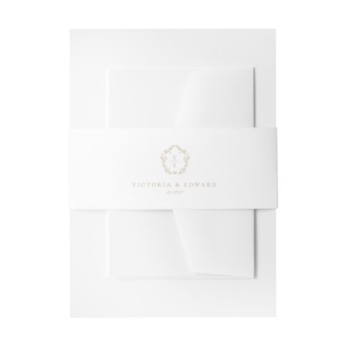 Vintage Crest Beige Monogram Wedding Invitation Belly Band