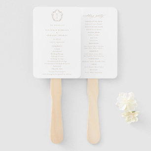 Vintage Crest Beige Monogram Wedding Program Hand Fan