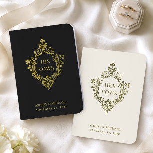 Vintage Crest Black and Ivory Elegant Wedding Gold Foil Vow Books
