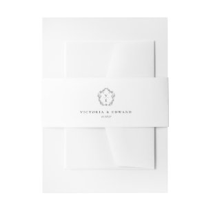 Vintage Crest Black Monogram Wedding Invitation Belly Band