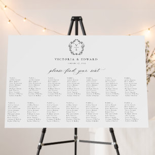 Vintage Crest Black Monogram Wedding Seating Chart Foam Board
