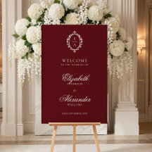 Vintage Crest Burgundy Old Money Wedding Welcome
