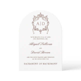 Vintage Crest Catholic Wedding Invitation