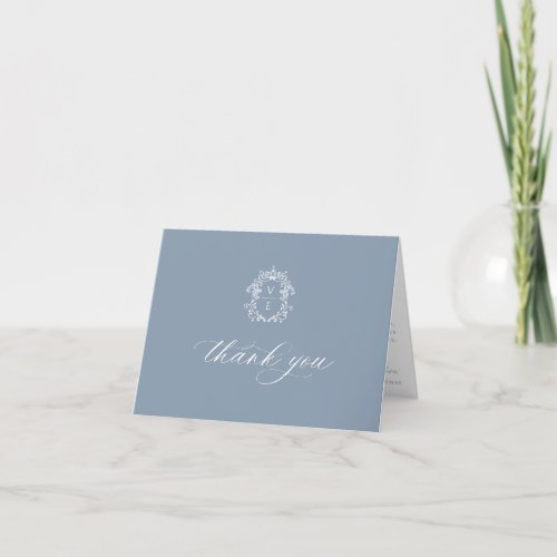 Vintage Crest Dusty Blue Chinoiserie Wedding Thank You Card