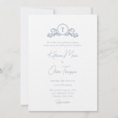 Vintage Crest Dusty Blue Wedding Monogram Invitation (Front)