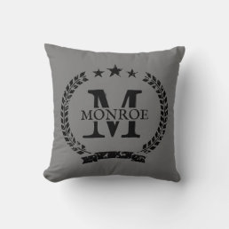 Vintage crest family name monogram home decor throw pillow