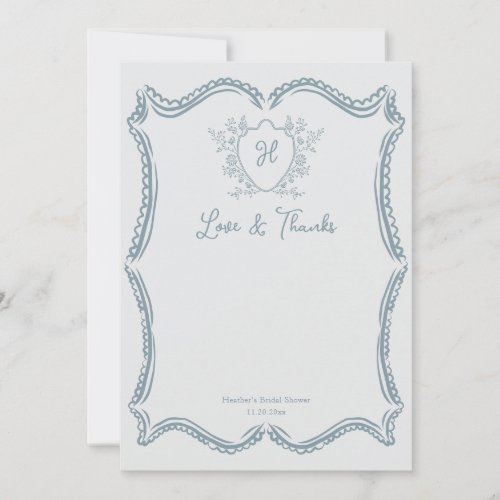 Vintage Crest Floral Daisy Script Bridal Shower Thank You Card