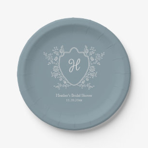 Vintage Crest Floral Monogram Bridal Shower Paper Plates