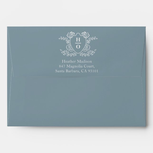 Vintage Crest Floral Monogram Wedding Envelope (Back (Top Flap))