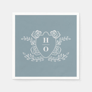 Vintage Crest Floral Monogram Wedding Napkins