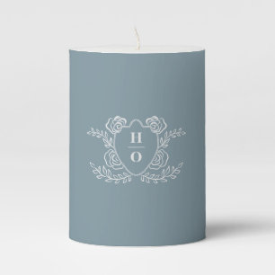 Vintage Crest Floral Monogram Wedding Pillar Candle