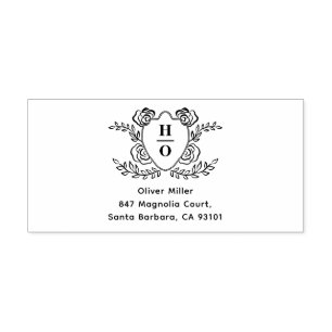 Vintage Crest Floral Regency Wedding Self-inking Stamp