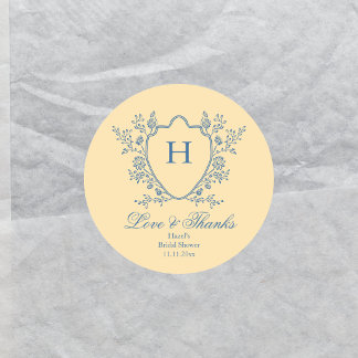 Vintage Crest Love Thanks Yellow Bridal Shower Classic Round Sticker