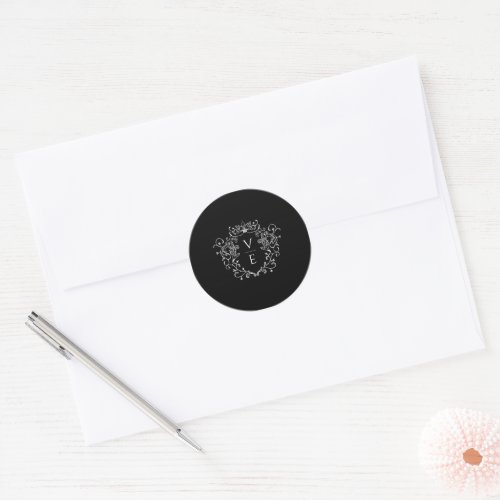 Vintage Crest Monogram Black Wedding Envelope Seal