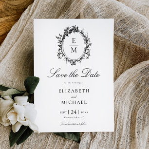 Vintage Crest Monogram Botanical Formal Wedding Save The Date