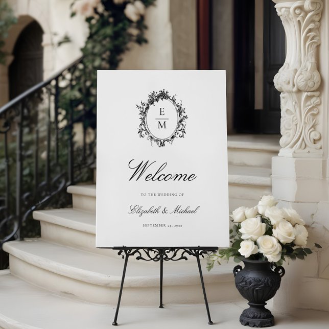 Vintage Crest Monogram Botanical Wedding Welcome Foam Board (Creator Uploaded)
