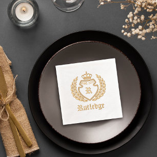 Vintage Crest Monogram Crown Wreath Established Foil Napkins