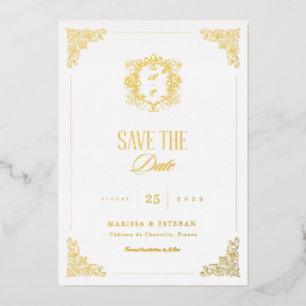 Vintage Crest Monogram Luxe Foil Save the Date Invitation