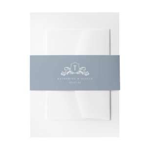 Vintage Crest Monogram Wedding Dusty Blue Invitation Belly Band