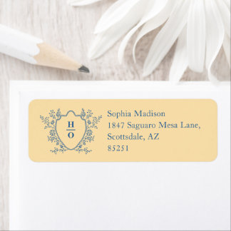 Vintage Crest Monogram Wedding Return Address Label