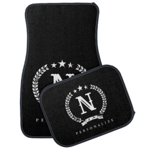 Vintage crest name monogram car floor mat set