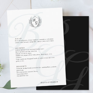 Vintage Crest oversized elegant monogram Wedding Menu