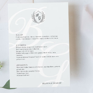 Vintage Crest oversized elegant monogram Wedding Menu