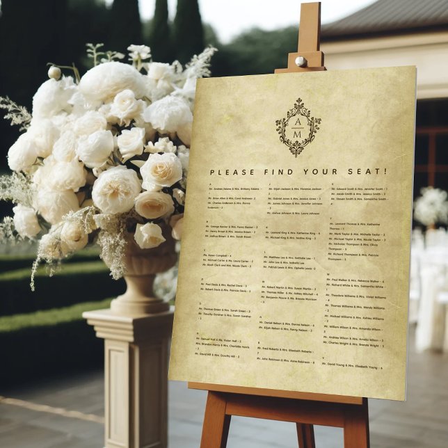 Vintage Crest Parchment Alphabetical Seating Chart Foam Board (Creator Uploaded)