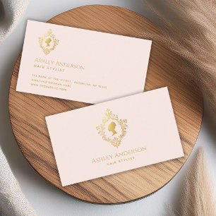 Vintage Crest Pink Faux Gold Foil Elegant Lady  Business Card