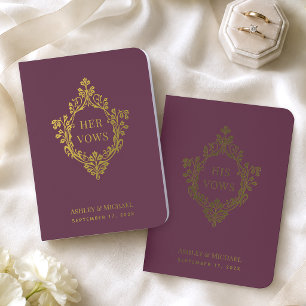 Vintage Crest Plum Elegant Wine Color Wedding Foil Vow Books