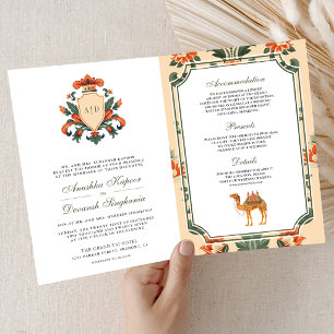 Vintage Crest Royal Camel Indian Hindu Wedding Invitation