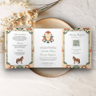 Vintage Crest Royal Horse Indian Hindu Wedding Tri-Fold Invitation