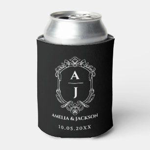 vintage crest wedding, monogram floral can cooler