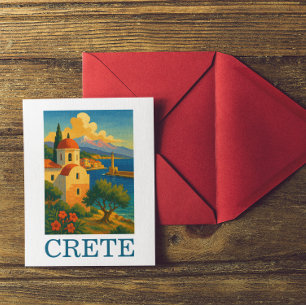 Vintage Crete Greece Island Artwork Travel Postcard