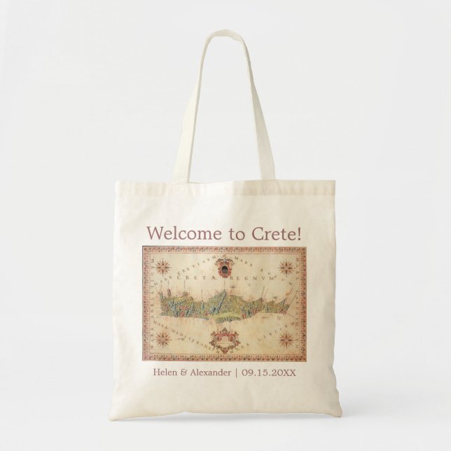 Vintage Crete Map Destination Wedding  Welcome Bag (Front)