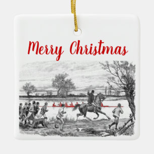 Vintage Crew Red Rowers Spectator on Horseback Ceramic Ornament