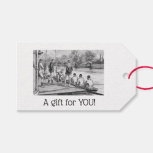 Vintage Crew Rowers in boat at the dock Gift Tags