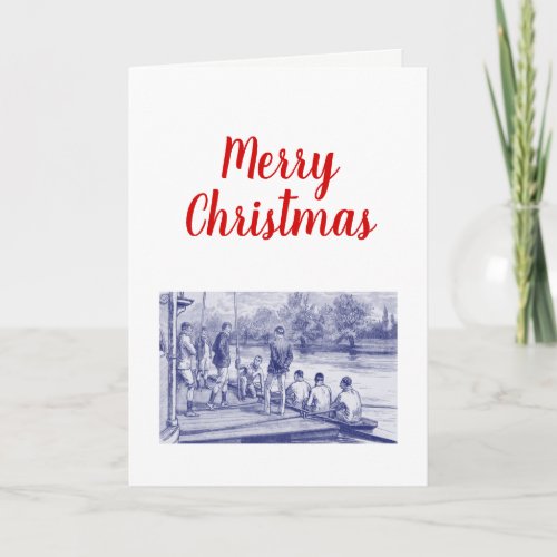 Vintage Crew Rowers in boat at the dock Holiday Card