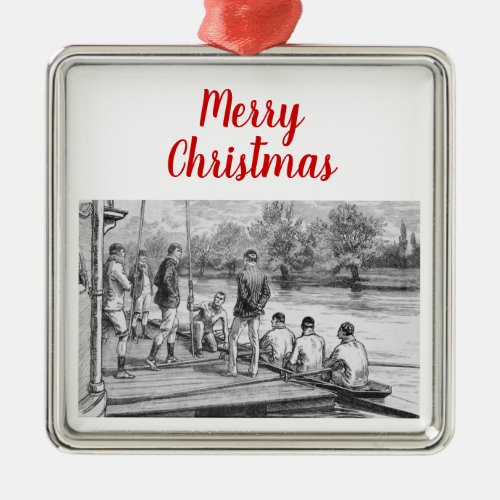 Vintage Crew Rowers in boat at the dock Metal Ornament
