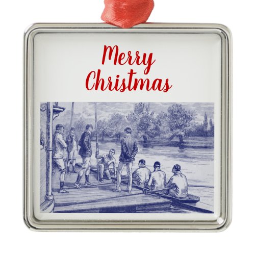 Vintage Crew Rowers in boat at the dock Metal Ornament