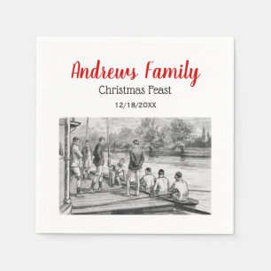 Vintage Crew Rowers in boat at the dock Napkins